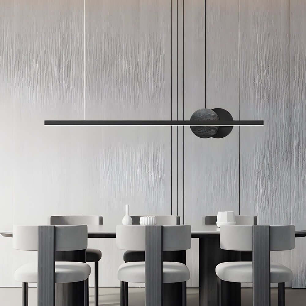 Modern Linear Marble LED Pendant Light Black Aluminum