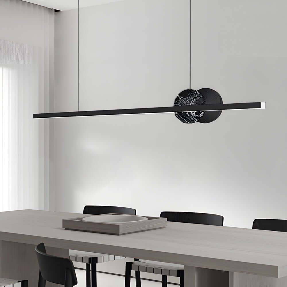 Modern Linear Marble LED Pendant Light Black Aluminum