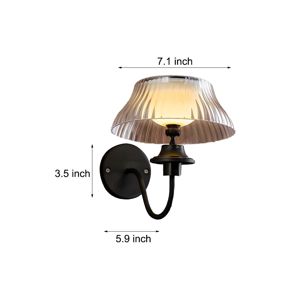 Solar Powered Outdoor Wall Light - Adjustable Glass Shade Black Iron