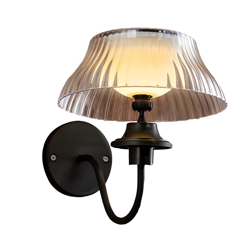 Solar Powered Outdoor Wall Light - Adjustable Glass Shade Black Iron