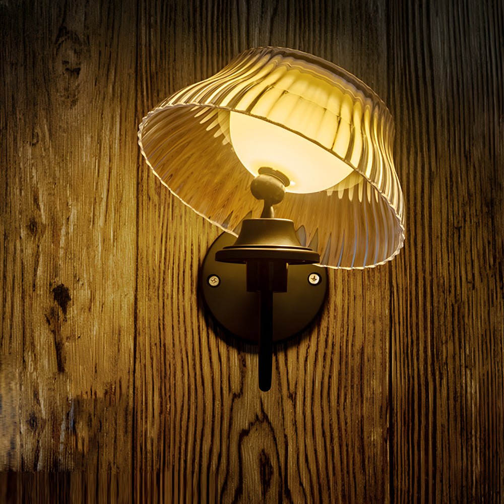 Solar Powered Outdoor Wall Light - Adjustable Glass Shade Black Iron