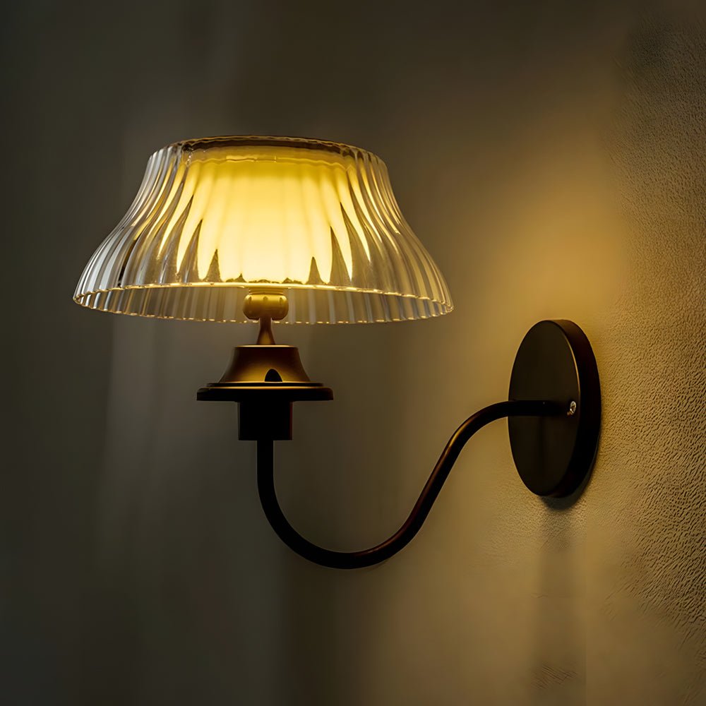 Solar Powered Outdoor Wall Light - Adjustable Glass Shade Black Iron