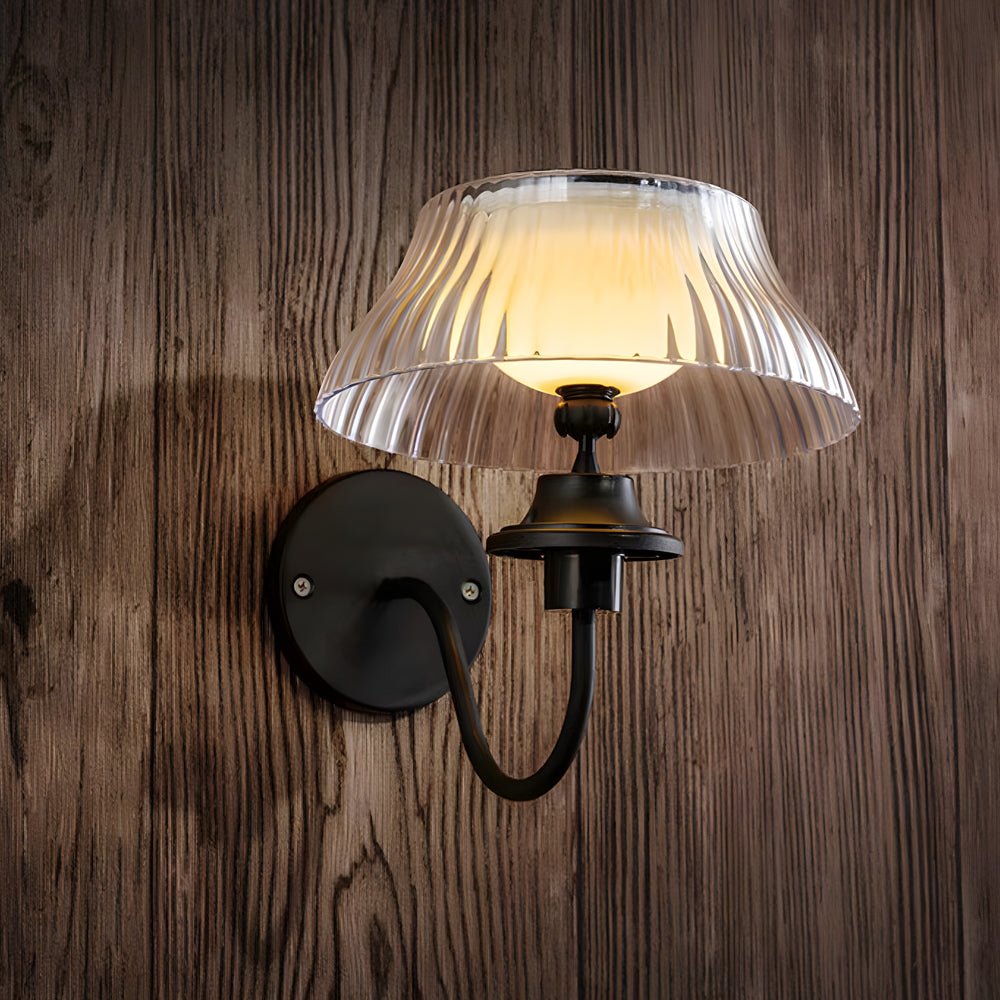 Solar Powered Outdoor Wall Light - Adjustable Glass Shade Black Iron