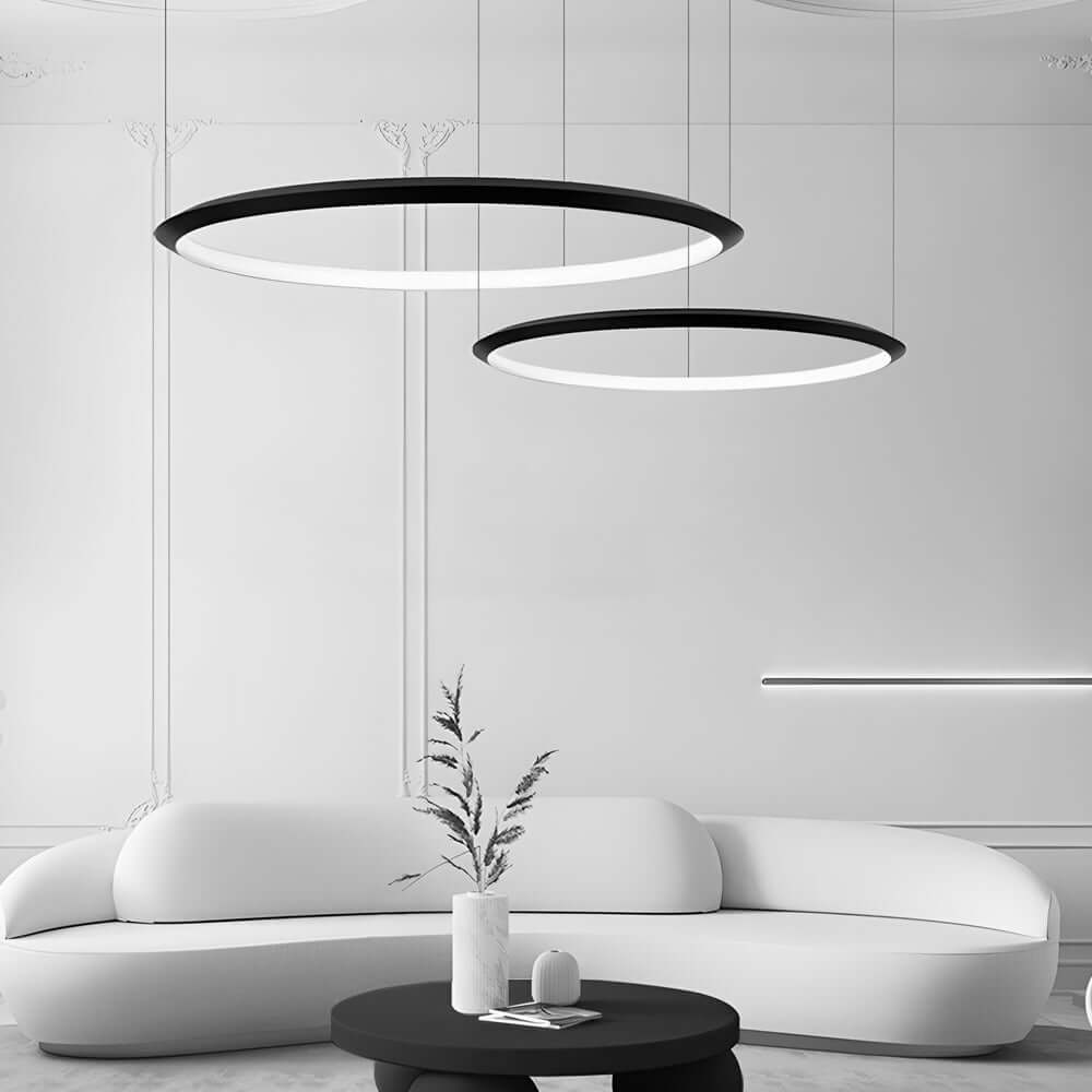 Modern Black Ring LED Pendant Light with Adjustable Cord