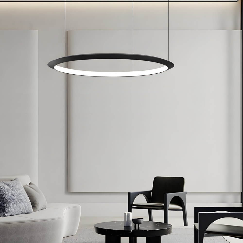 Modern Black Ring LED Pendant Light with Adjustable Cord