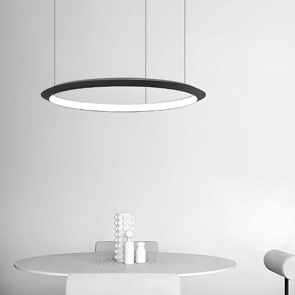 Modern Black Ring LED Pendant Light with Adjustable Cord