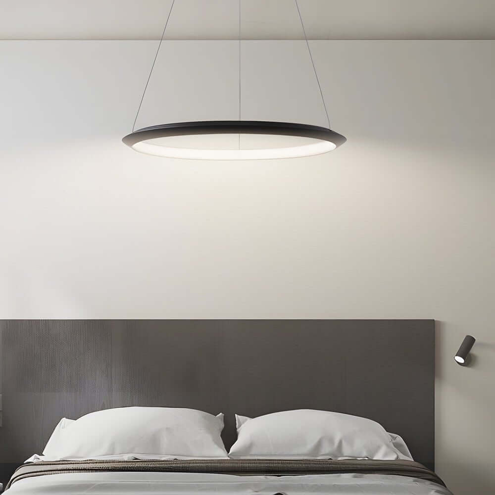 Modern Black Ring LED Pendant Light with Adjustable Cord