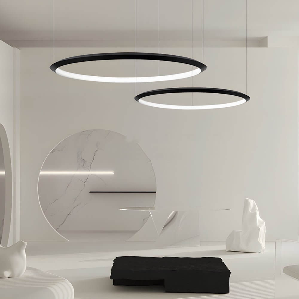 Modern Black Ring LED Pendant Light with Adjustable Cord