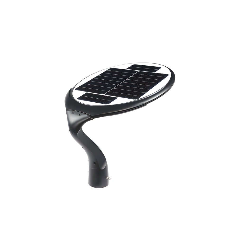 Black Round Solar LED Post Light - Modern Outdoor Street Lamp