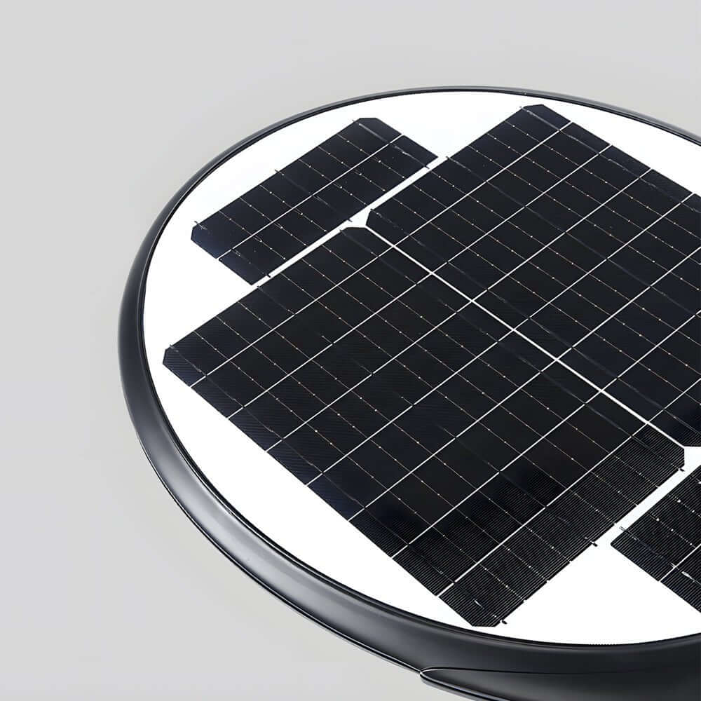 Black Round Solar LED Post Light - Modern Outdoor Street Lamp