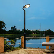 Black Round Solar LED Post Light - Modern Outdoor Street Lamp