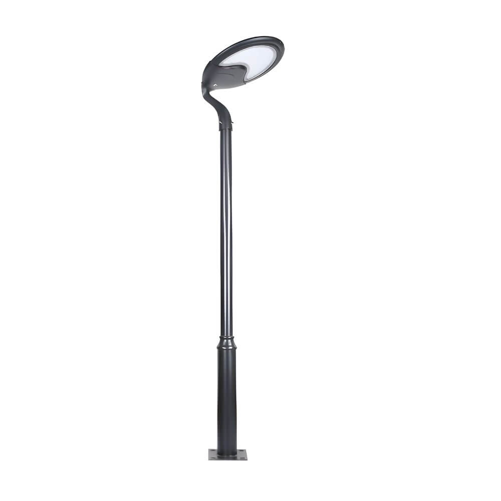 Black Round Solar LED Post Light - Modern Outdoor Street Lamp