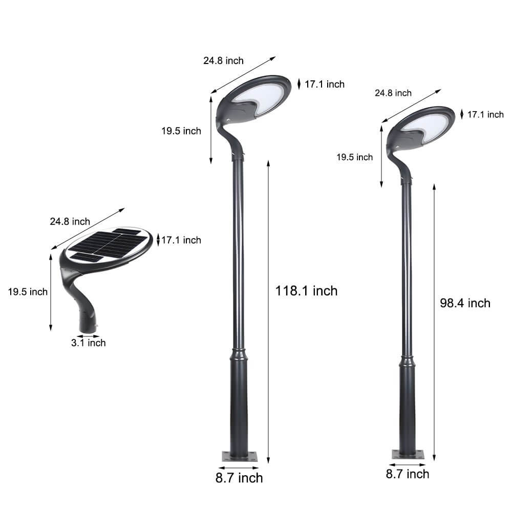 Black Round Solar LED Post Light - Modern Outdoor Street Lamp