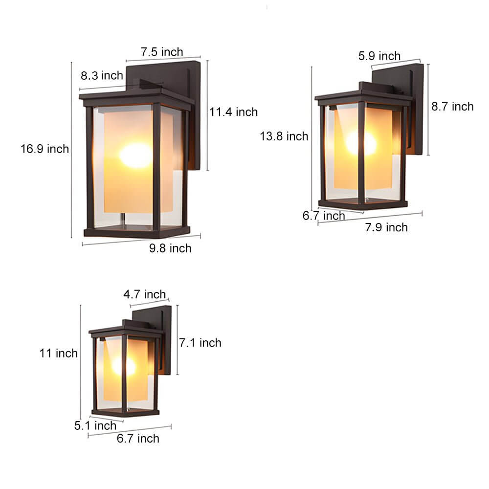 Modern Black Outdoor Wall Lantern with Double Glass Shade