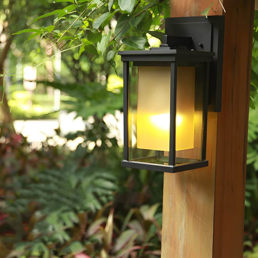 Modern Black Outdoor Wall Lantern with Double Glass Shade