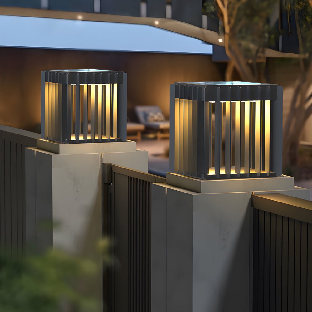 Modern Black Square Outdoor Post Light | Solar or Hardwired LED