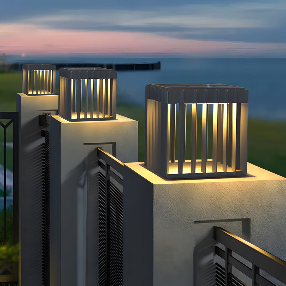 Modern Black Square Outdoor Post Light | Solar or Hardwired LED