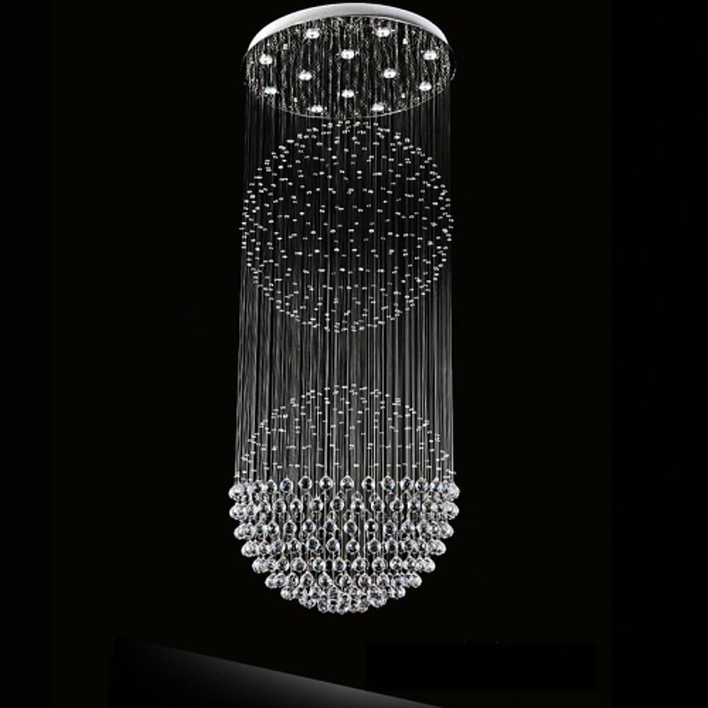 Double Sphere Crystal Metal Chandelier Contemporary Staircase Lighting
