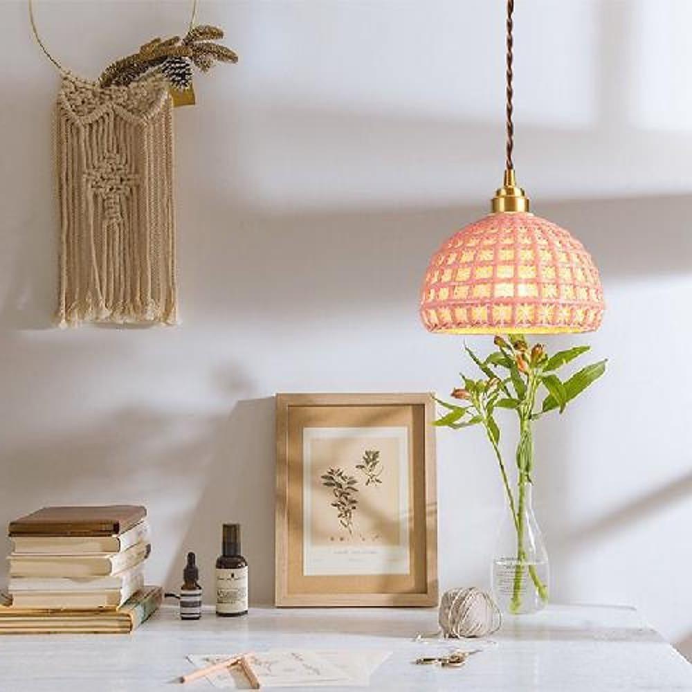 Semi-Globe Ceramic Copper Pendant Light Modern Dining Room Lighting