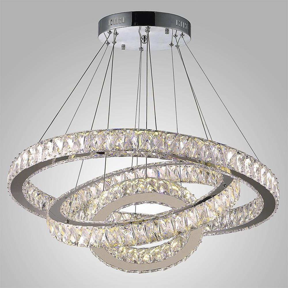 Crystal LED Modern Chandelier Triple Ring Dimmable Pendant Light