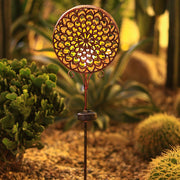 Solar Metal Drum Garden Light with Floral Cutout Design