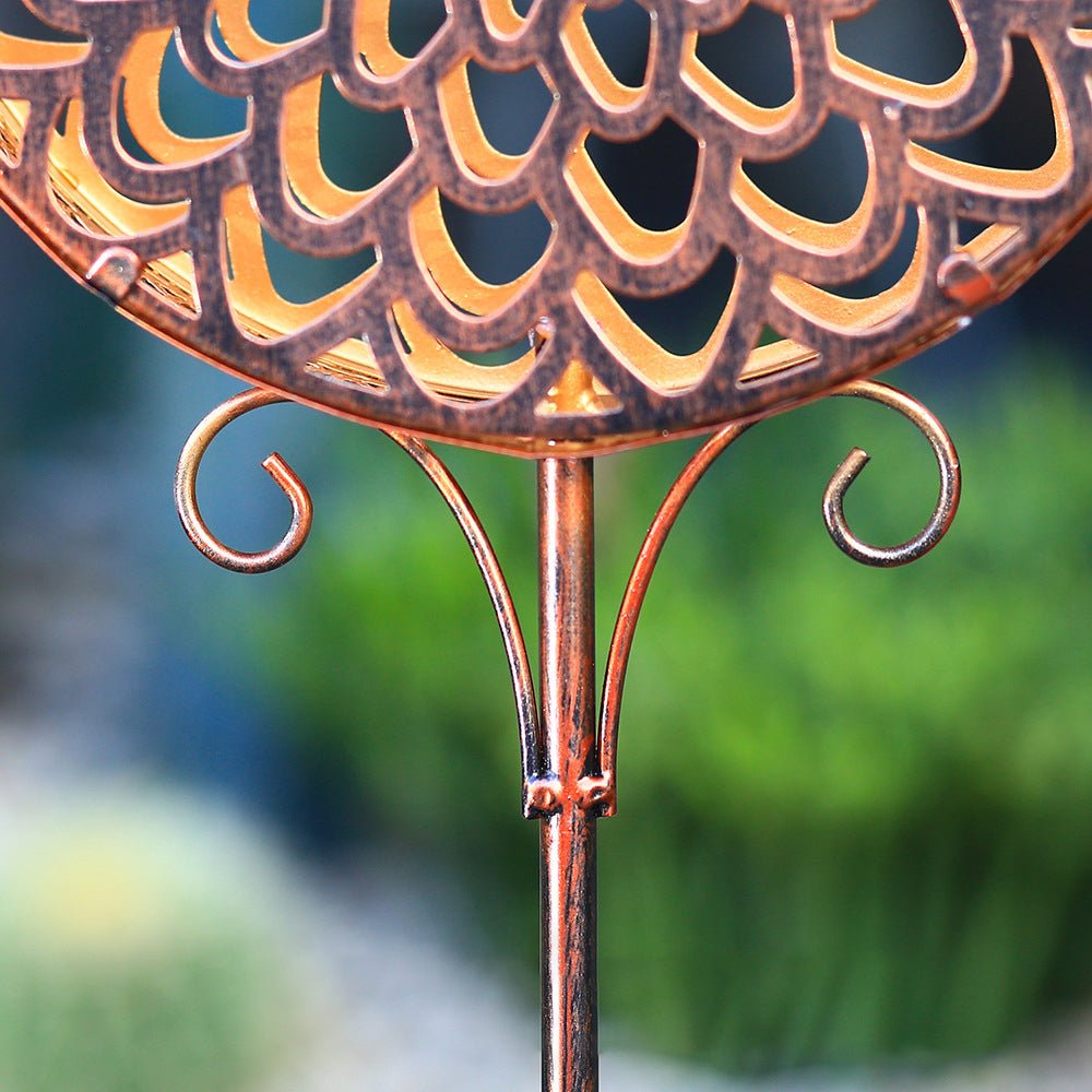 Solar Metal Drum Garden Light with Floral Cutout Design