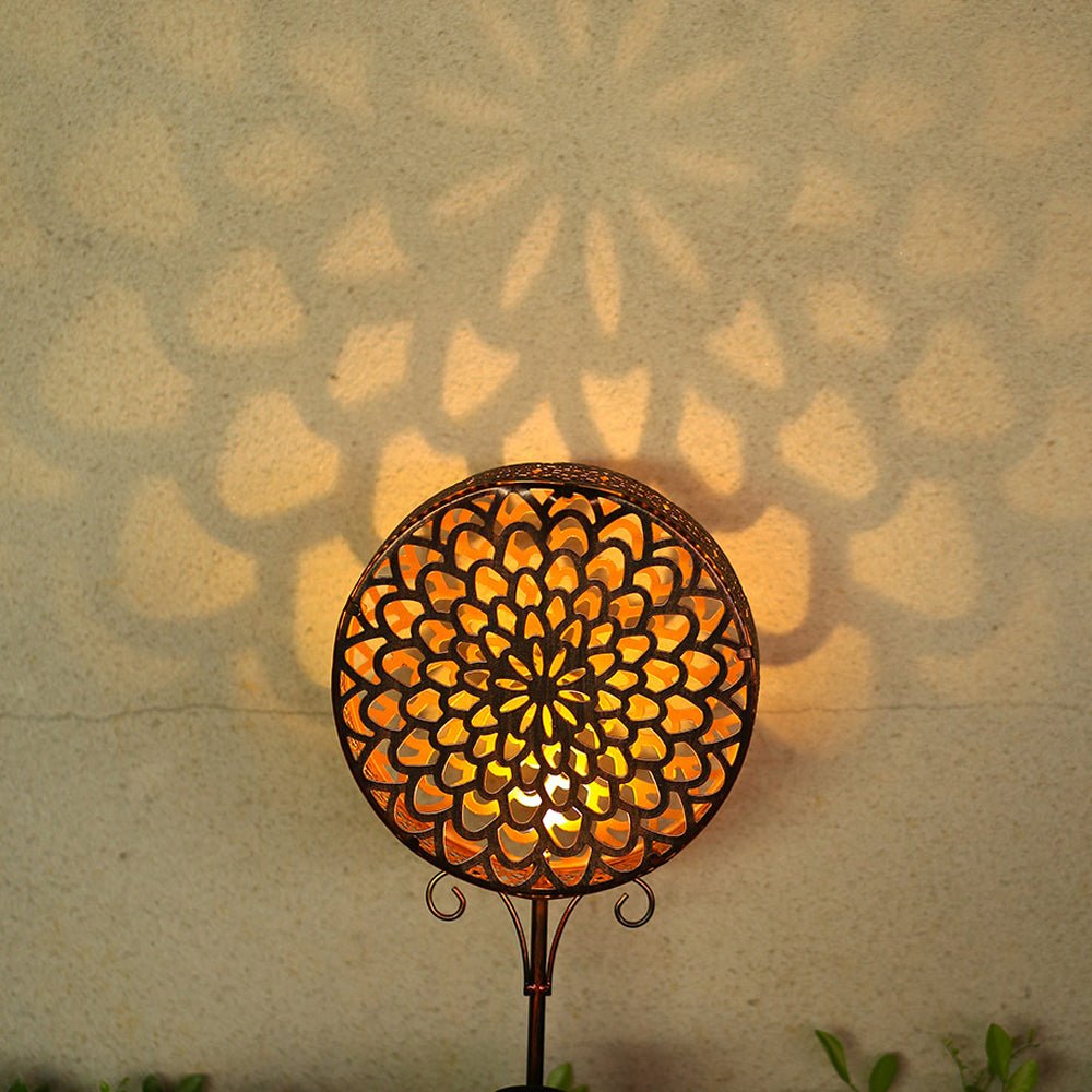 Solar Metal Drum Garden Light with Floral Cutout Design
