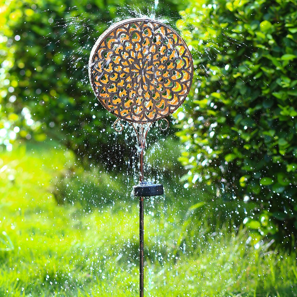 Solar Metal Drum Garden Light with Floral Cutout Design