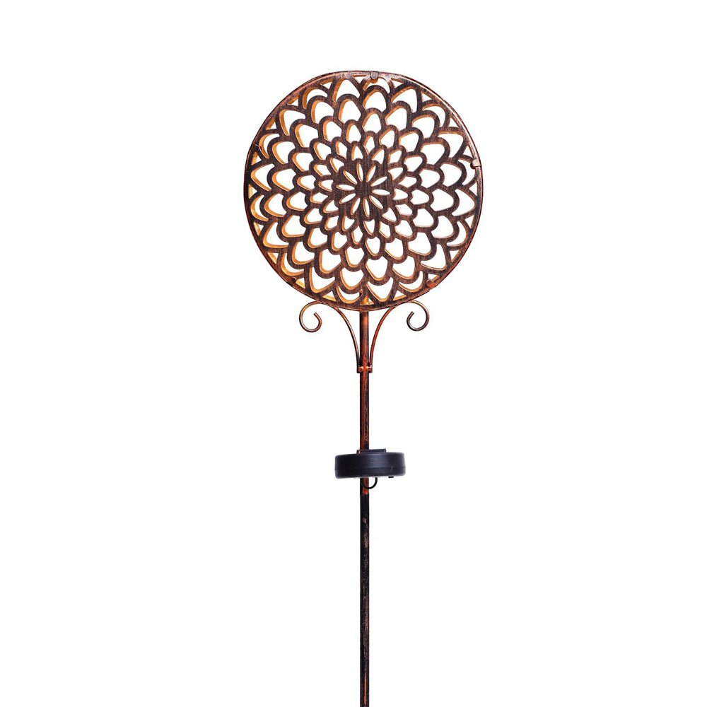 Solar Metal Drum Garden Light with Floral Cutout Design