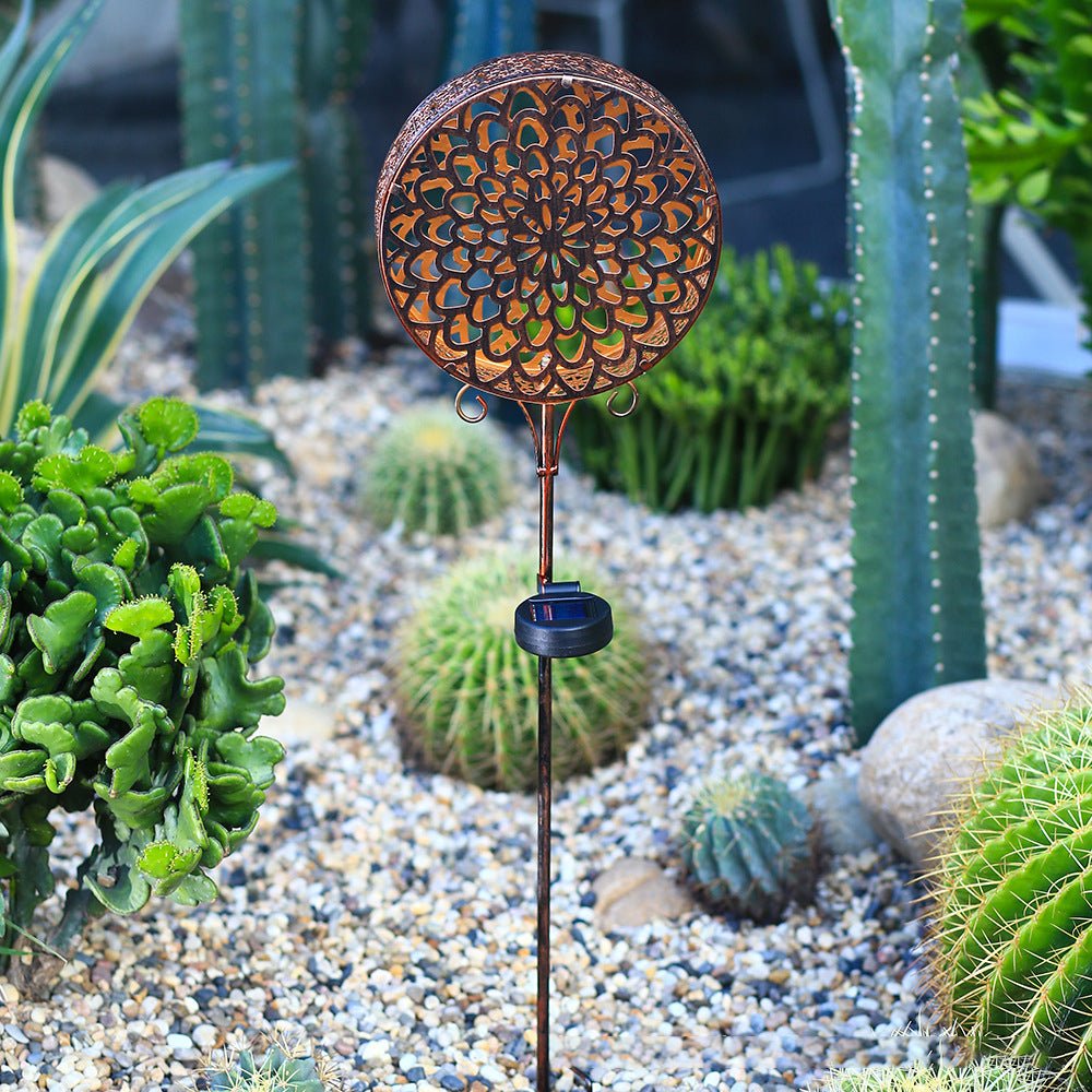 Solar Metal Drum Garden Light with Floral Cutout Design