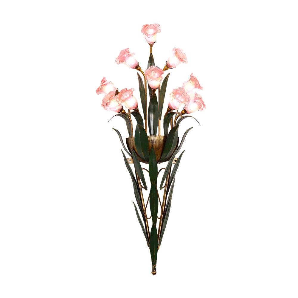 Floral Glass Wall Sconce Modern Pastoral Iron Bouquet Light