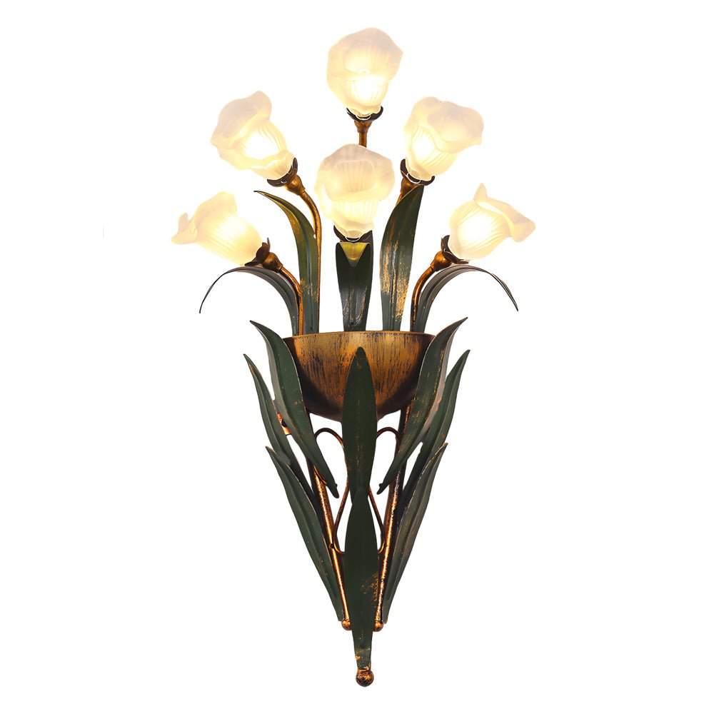 Floral Glass Wall Sconce Modern Pastoral Iron Bouquet Light