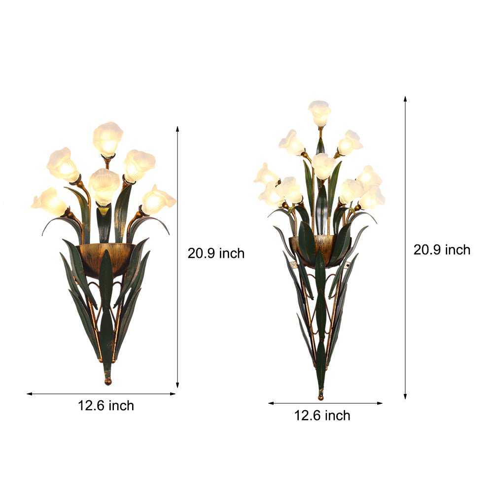 Floral Glass Wall Sconce Modern Pastoral Iron Bouquet Light
