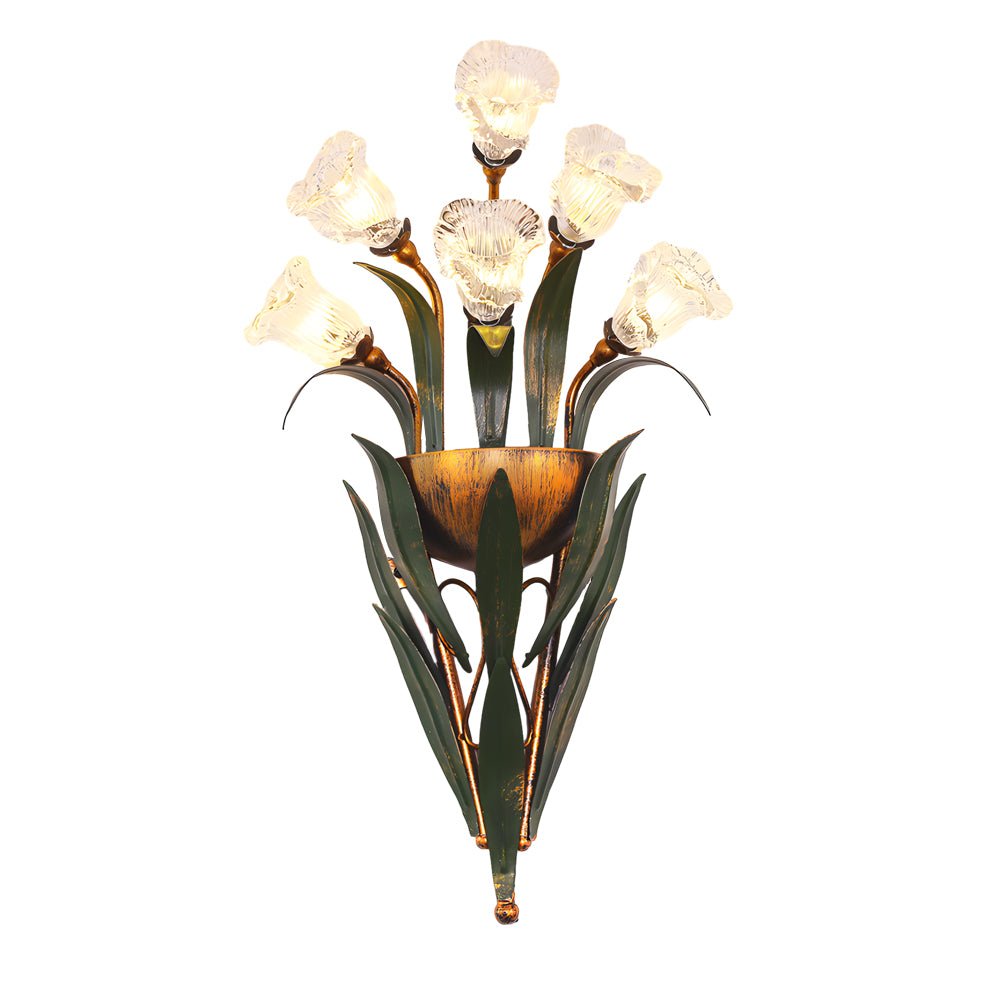 Floral Glass Wall Sconce Modern Pastoral Iron Bouquet Light