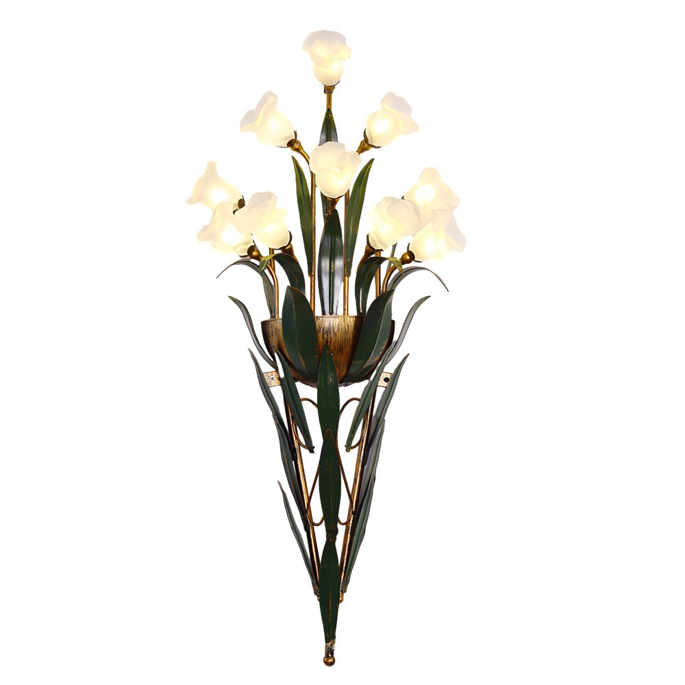 Floral Glass Wall Sconce Modern Pastoral Iron Bouquet Light