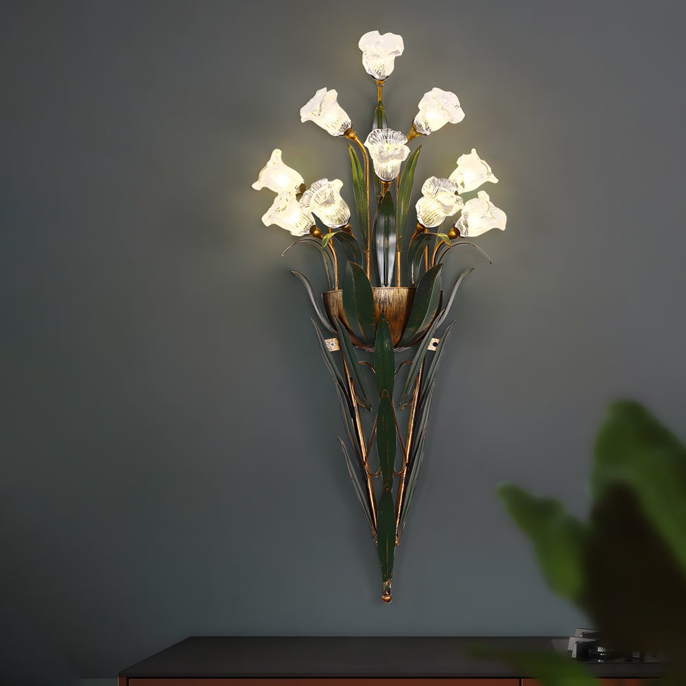 Floral Glass Wall Sconce Modern Pastoral Iron Bouquet Light