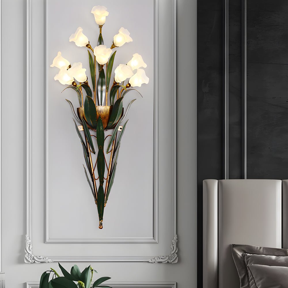 Floral Glass Wall Sconce Modern Pastoral Iron Bouquet Light