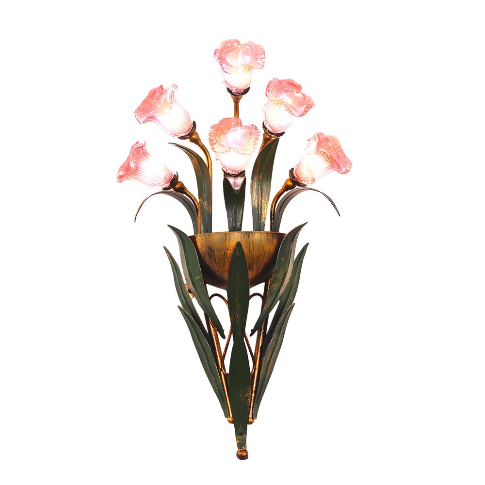 Floral Glass Wall Sconce Modern Pastoral Iron Bouquet Light