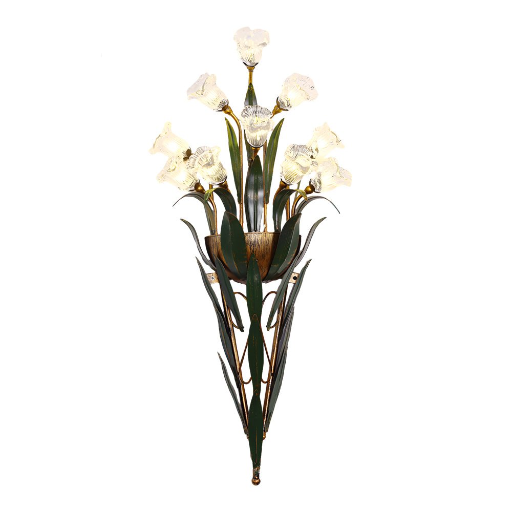 Floral Glass Wall Sconce Modern Pastoral Iron Bouquet Light