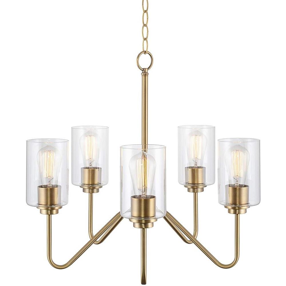 5-Light Glass Shade Chandelier with Electroplated Metal Frame