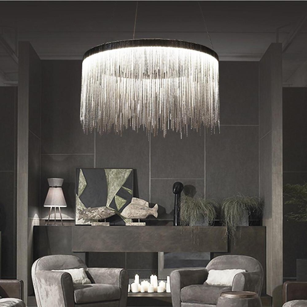 Modern Drum Chandelier with Metal Fringe Shade - LED Pendant Light