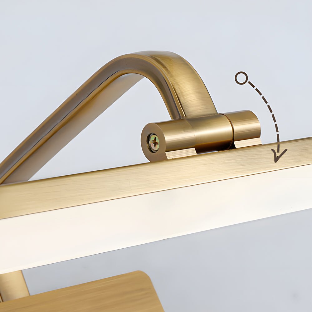 Brass LED Vanity Light with Curved Arm and Acrylic Shade