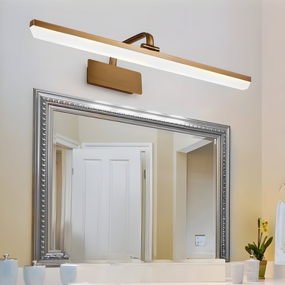 Brass LED Vanity Light with Curved Arm and Acrylic Shade