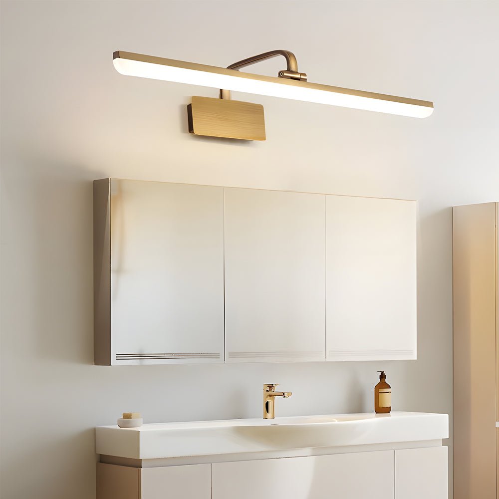Brass LED Vanity Light with Curved Arm and Acrylic Shade