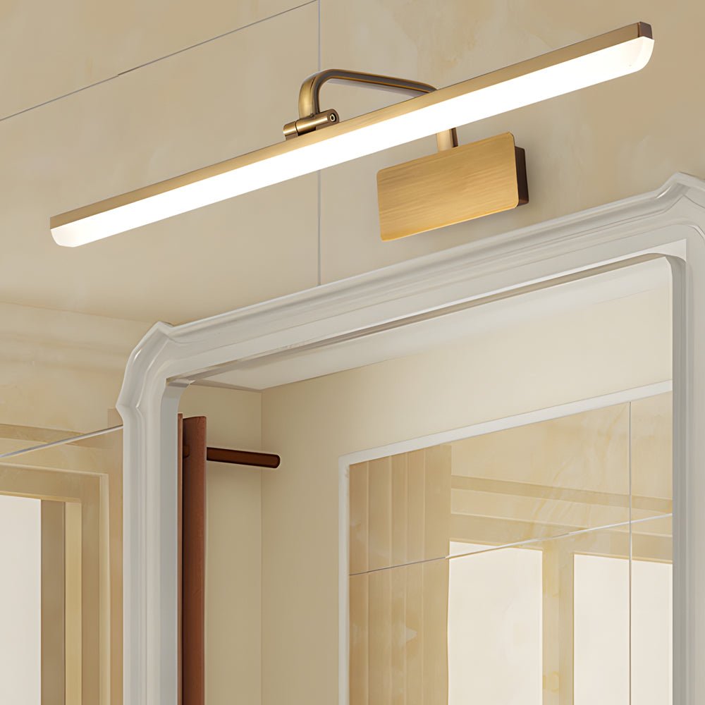 Brass LED Vanity Light with Curved Arm and Acrylic Shade