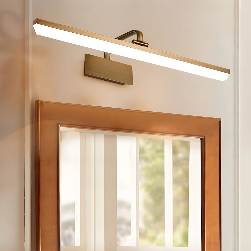 Brass LED Vanity Light with Curved Arm and Acrylic Shade