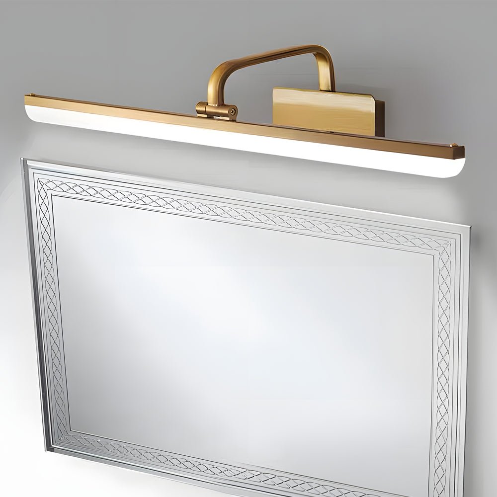 Brass LED Vanity Light with Curved Arm and Acrylic Shade