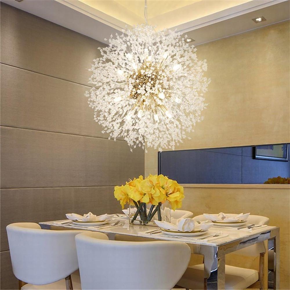Modern Crystal Globe Chandelier Metal Pendant Dining Room Lighting