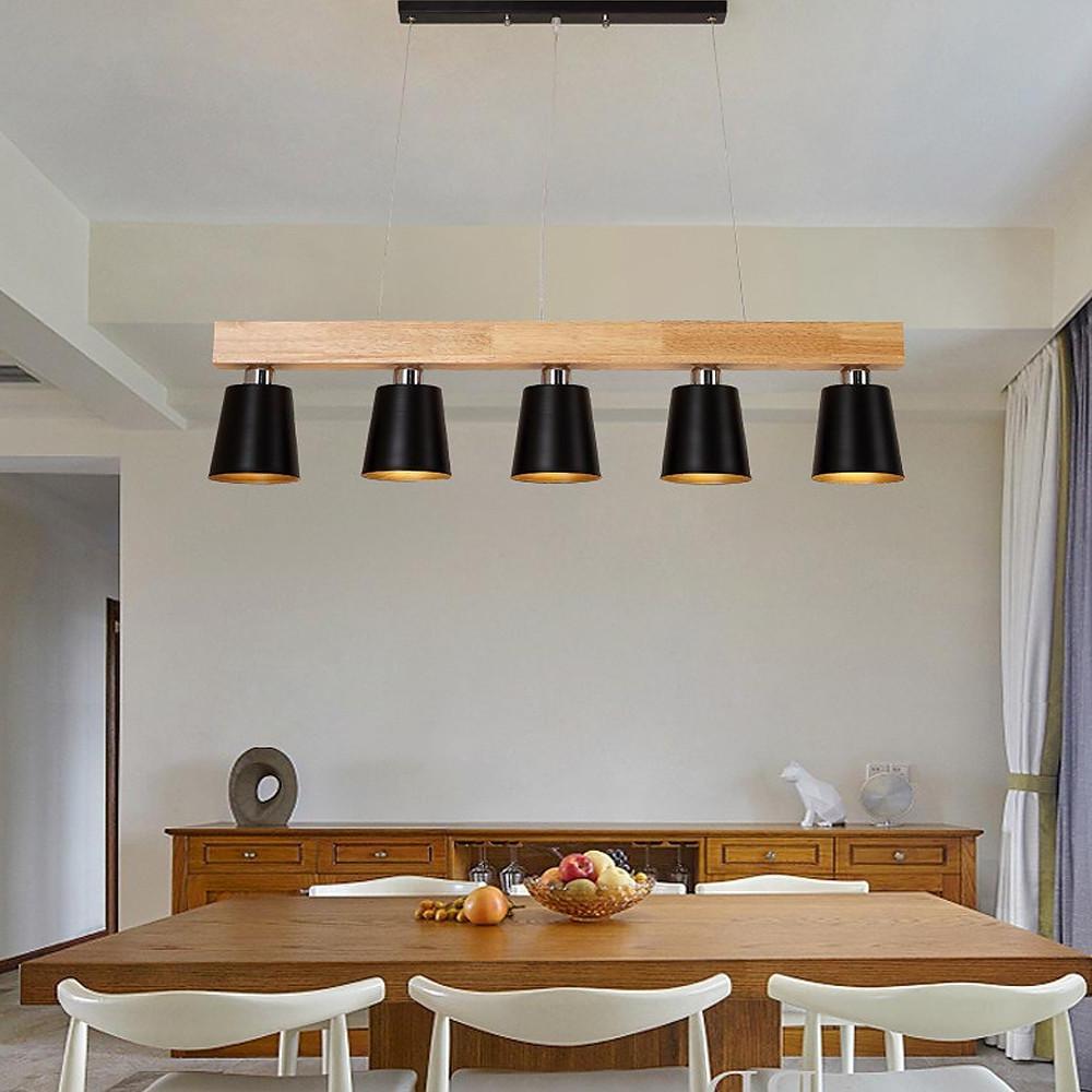 Linear Wood Chandelier 5-Light Island Kitchen Dining Room Pendant