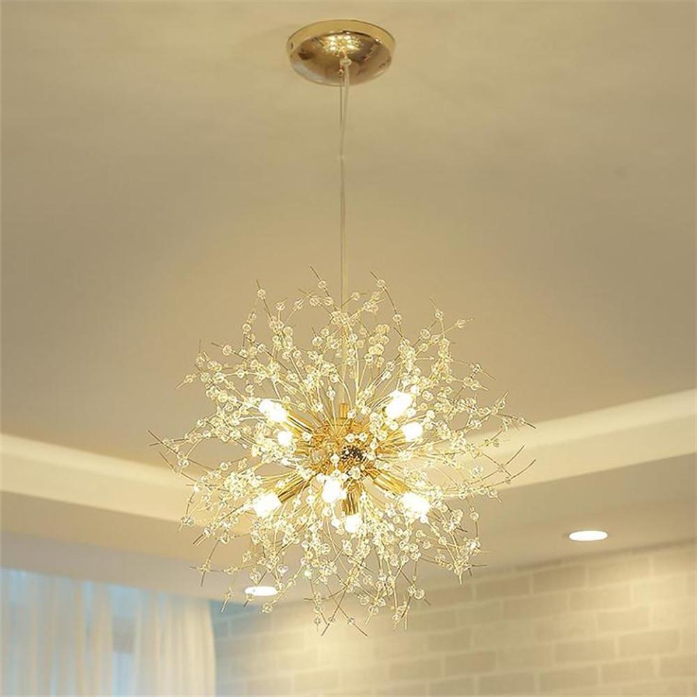 16" Globe Mini Chandelier Crystal Metal Electroplated 8-Light